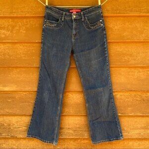 Cosmopolitan Jeanwear Blue Embroidered Bootcut Midrise Denim Loose Fit Jeans